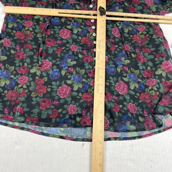Saks Fifth Avenue Floral Blouse Sheer Long Sleeve Romantic Button Top Medium - Picture 6 of 10